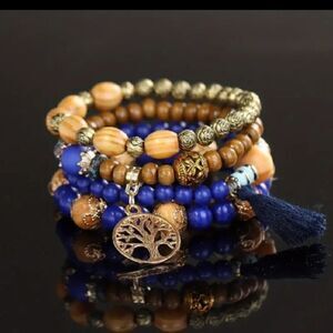 Blue and Gold Beaded Bracelet Set